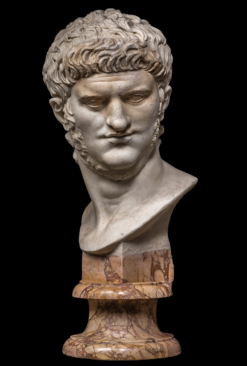 Head of Nero, AD 50–100 (with later restorations) Marble. Musei Capitolini, Sala Imperatori, Rome